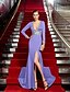 cheap Evening Dresses-Sheath / Column Celebrity Style Formal Evening Dress Plunging Neck Long Sleeve Sweep / Brush Train Jersey with Crystals 2022