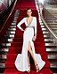 cheap Evening Dresses-Sheath / Column Celebrity Style Formal Evening Dress Plunging Neck Long Sleeve Sweep / Brush Train Jersey with Crystals 2022