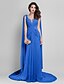 cheap Prom Dresses-Sheath / Column Elegant Dress Wedding Guest Prom Court Train Sleeveless Plunging Neck Georgette V Back with Criss Cross Side Draping 2023