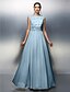 cheap Evening Dresses-Sheath / Column Elegant Dress Prom Formal Evening Floor Length Sleeveless Jewel Neck Chiffon V Back with Ruched Beading 2024