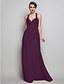 cheap Prom Dresses-Sheath / Column Elegant Dress Prom Wedding Party Floor Length Sleeveless V Neck Chiffon Backless Crisscross Back with Ruched Beading 2024