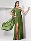 お買い得  Aftonklänningar-Sheath Red Green Dress Empire Wedding Guest Formal Evening Dress One Shoulder Sleeveless Floor Length Chiffon with Draping Slit 2024