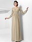 cheap Evening Dresses-Sheath / Column Elegant Formal Evening Military Ball Dress V Neck Long Sleeve Floor Length Chiffon with Buttons Criss Cross Beading 2020