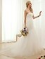 baratos Vestidos de Casamento-Vestidos de noiva Cauda Escova Sereia Sem Alças Decote Princesa Tule Com Botão Cruzado 2023 Inverno Vestidos de noiva