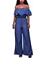 cheap Women&#039;s Jumpsuits &amp; Rompers-Women&#039;s Off Shoulder Ruffle Holiday / Going out / Club Boat Neck Blue Wide Leg Jumpsuit, Solid Colored Backless / Ruffle M L XL High Rise Short Sleeve Spring Summer