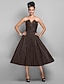 cheap Special Occasion Dresses-Ball Gown Little Black Dress Minimalist Elegant Cocktail Party Prom Dress V Wire Sleeveless Tea Length Taffeta with Pleats 2022
