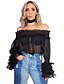 cheap Plus Size Tops-Women&#039;s Blouse Solid Colored Boat Neck Black Daily Going out Ruffle Clothing Apparel / Long Sleeve / Petal Sleeves
