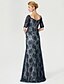 cheap Mother of the Bride Dresses-Sheath / Column V Neck Floor Length Lace Mother of the Bride Dress with Appliques by LAN TING BRIDE® / Illusion Sleeve