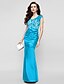 cheap Evening Dresses-Mermaid / Trumpet Color Block Formal Evening Dress Strapless Sleeveless Floor Length Lace Over Satin with Lace Side Draping 2020