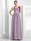 cheap Evening Dresses-A-Line Elegant Formal Evening Dress Illusion Neck Sleeveless Floor Length Chiffon Tulle with Appliques 2021