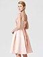 cheap Mother of the Bride Dresses-A-Line / Ball Gown Notched Knee Length Satin Mother of the Bride Dress with Bow(s) / Sash / Ribbon / Bandage by LAN TING BRIDE®