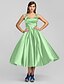 cheap Cocktail Dresses-A-Line Elegant Dress Wedding Guest Cocktail Party Tea Length Sleeveless Square Neck Stretch Satin with Criss Cross 2023
