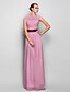 cheap Special Occasion Dresses-A-Line Elegant Pastel Colors Prom Formal Evening Military Ball Dress Illusion Neck Sleeveless Floor Length Georgette with Sash / Ribbon Side Draping 2021