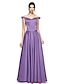 cheap Special Occasion Dresses-A-Line Elegant Formal Evening Dress Off Shoulder Sleeveless Floor Length Satin with Bow(s) 2021