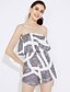 cheap Women&#039;s Jumpsuits &amp; Rompers-Women&#039;s Daily / Club Street chic Strapless Gray Romper Onesie Print S M L High Rise Sleeveless Summer
