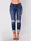 billige Kvindebukser-Dame Gade Tynde Skinny / Jeans Bukser - Ribbet, Broderi