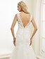 cheap Wedding Dresses-Mermaid / Trumpet Bateau Neck Court Train Lace / Tulle Made-To-Measure Wedding Dresses with Beading / Appliques / Pattern by LAN TING BRIDE® / Open Back