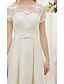 Χαμηλού Κόστους Νυφικά Φορέματα-Γραμμή Α Φορεματα για γαμο Bateau Neck Μέχρι το γόνατο Δαντέλα πάνω από σατέν Κοντομάνικο Μικρά Άσπρα Φορέματα Σι-θρου με Ζωνάρια / Κορδέλες Φιόγκος(οι) 2020