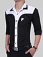 cheap Men&#039;s Shirts-Men&#039;s Daily Weekend Slim Shirt - Color Block Black &amp; White, Patchwork Spread Collar Wine / Spring / Fall / Long Sleeve