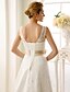 cheap Wedding Dresses-A-Line V Neck Court Train Lace / Satin Made-To-Measure Wedding Dresses with Sashes / Ribbons / Flower by LAN TING BRIDE® / Open Back