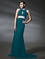cheap Special Occasion Dresses-Mermaid / Trumpet Celebrity Style Elegant Inspired by Sex and the City Formal Evening Military Ball Dress High Neck Sleeveless Court Train Chiffon with Crystals Beading Draping 2021