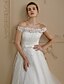 cheap Wedding Dresses-Engagement Open Back Royal Style Formal Wedding Dresses Ball Gown Off Shoulder Cap Sleeve Court Train Lace Bridal Gowns With Sashes / Ribbons Bow(s) 2024