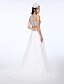 cheap Wedding Dresses-Wedding Dresses Sweep / Brush Train A-Line Sleeveless Bateau Neck Chiffon With Beading Sequin 2023 Bridal Gowns