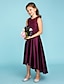 זול שמלות שושבינה צעירה-נסיכה א-סימטרי עם תכשיטים סאטן שמלות ושמלות שושבינה ג&#039;וניור עם סרט לראות דרך שמלת אורח לחתונה לילדים 4-16 שנה