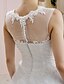 abordables Robes de Mariée-Robe de mariée en dentelle et organza, robe de bal, col bijou, traîne courte, bretelles régulières, transparente avec boutons, applications de perles