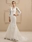 cheap Wedding Dresses-Wedding Dresses Mermaid / Trumpet V Neck 3/4 Length Sleeve Sweep / Brush Train Lace Bridal Gowns With Buttons Appliques 2023