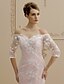 cheap Wedding Dresses-Wedding Dresses Mermaid / Trumpet Off Shoulder 3/4 Length Sleeve Sweep / Brush Train Lace Bridal Gowns With Buttons 2024