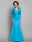 cheap Mother of the Bride Dresses-Mermaid / Trumpet Mother of the Bride Dress Lace Up Wrap Included Halter Neck Floor Length Satin Long Sleeve yes with Feathers / Fur Criss Cross Beading 2023
