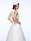 olcso Menyasszonyi ruhák-A-vonalú Esküvői ruhák Szögletes Bokáig érő Kapok szövet Ujjatlan Kis fehér szoknyák val vel Gyöngydíszítés 2020