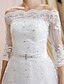 olcso Menyasszonyi ruhák-A-vonalú Aszimmetrikus Seprő uszály Csipke tüllön Made-to-measure esküvői ruhák val vel Gyöngydíszítés / Rátétek / Pántlika / szalag által