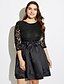 cheap Romantic Lace Dresses-Women&#039;s Lace Plus Size Going out Sophisticated Lace Little Black Skater Dress - Solid Colored Boat Neck Spring Black XXXL XXXXL XXXXXL