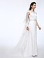 cheap Wedding Dresses-Sheath / Column Bateau Neck Sweep / Brush Train Lace Made-To-Measure Wedding Dresses with Sash / Ribbon / Button by LAN TING BRIDE®