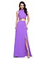 cheap Special Occasion Dresses-Two Piece Sheath / Column Two Piece Dress Holiday Floor Length Sleeveless Jewel Neck Chiffon with Split Front 2023