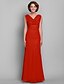 cheap Mother of the Bride Dresses-Sheath / Column V Neck Floor Length Chiffon Mother of the Bride Dress with Side Draping by LAN TING BRIDE®