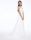 cheap Wedding Dresses-Wedding Dresses A-Line Jewel Neck Regular Straps Court Train Chiffon Bridal Gowns With Appliques 2023 Summer Wedding Party, Women&#039;s Clothing
