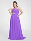cheap Plus Size Dresses-A-Line Elegant Dress Wedding Guest Prom Sweep / Brush Train Sleeveless One Shoulder Chiffon with Ruched Beading