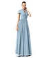 cheap Special Occasion Dresses-Sheath / Column Elegant Formal Evening Wedding Party Dress Plunging Neck Short Sleeve Floor Length Chiffon with Ruched Draping 2021