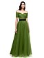 cheap Special Occasion Dresses-A-Line Celebrity Style Prom Formal Evening Dress Off Shoulder Short Sleeve Floor Length Tulle with Sash / Ribbon Criss Cross 2020