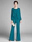 cheap Mother of the Bride Pantsuits-Jumpsuit / Pantsuit Mother of the Bride Dress Jumpsuits Scoop Neck Floor Length Chiffon Long Sleeve with Flower 2023