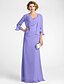 cheap Mother of Bride Dresses with Jacket-Sheath / Column Mother of the Bride Dress V Neck Floor Length Chiffon 3/4 Length Sleeve Wrap Included with Criss Cross Beading 2023