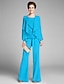 cheap Mother of the Bride Pantsuits-Jumpsuit / Pantsuit Mother of the Bride Dress Jumpsuits Scoop Neck Floor Length Chiffon Long Sleeve with Flower 2023