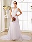 cheap Wedding Dresses-A-Line Wedding Dresses V Neck Court Train Chiffon Lace Regular Straps Open Back with Beading Appliques 2020