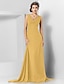 cheap Evening Dresses-Sheath / Column Elegant Engagement Formal Evening Dress V Neck Sleeveless Sweep / Brush Train Chiffon with Crystals Draping 2021