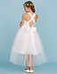 levne Robes demoiselles d&#039;honneur-Ball Gown Tea Length Flower Girl Dress First Communion Cute Prom Dress Lace with Bow(s) Fit 3-16 Years