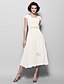 cheap The Wedding Store-A-Line Mother of the Bride Dress Elegant Jewel Neck Tea Length Chiffon Short Sleeve with Beading Side Draping