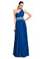 cheap Special Occasion Dresses-Sheath / Column Open Back Prom Formal Evening Wedding Party Dress One Shoulder Sleeveless Floor Length Chiffon with Pleats Beading 2022